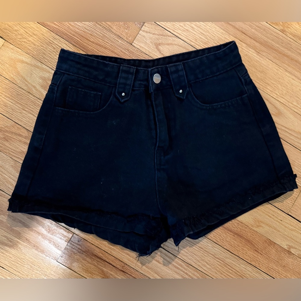 Black denim shorts
